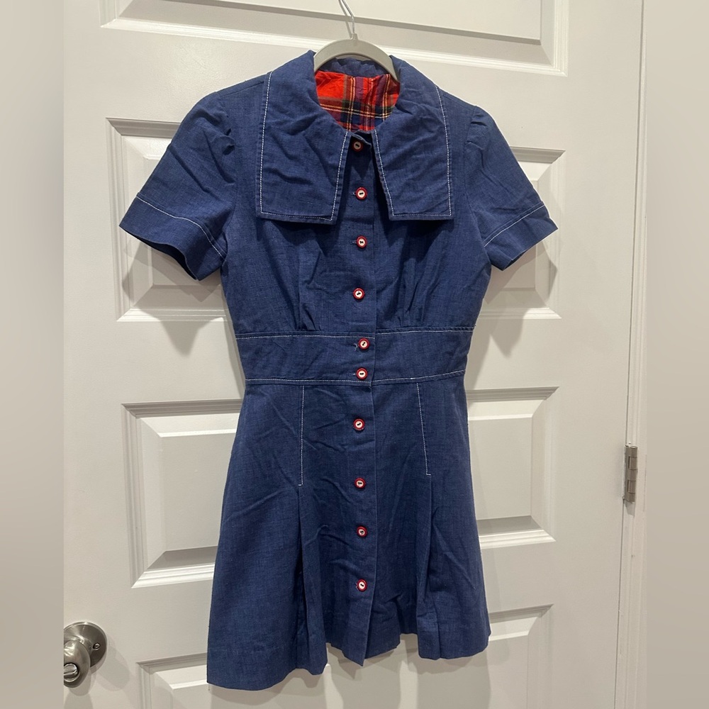 One of a kind vintage fit and flare denim button up mini dress